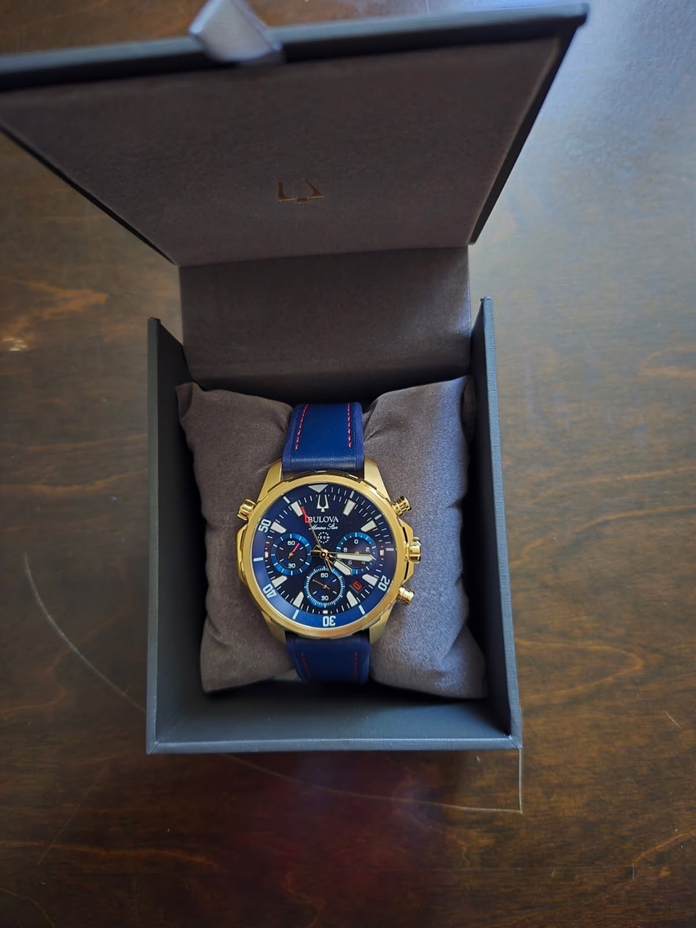 Bulova Blue and Gold Stainless Steel Chronograph Watch